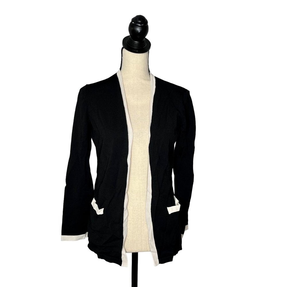 Jones New York Black Open Front Knit Cardigan Sweater Women's Size Small S